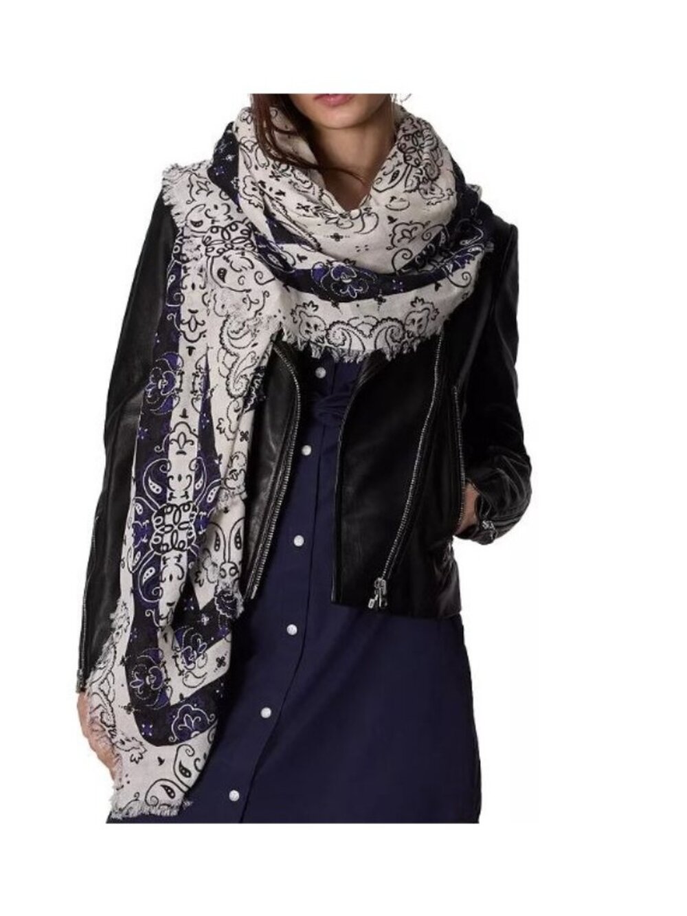 rag & bone Astra Paisley Scarf NWT 100% Cotton Ivory Blue Women's  Vanilla  NWT